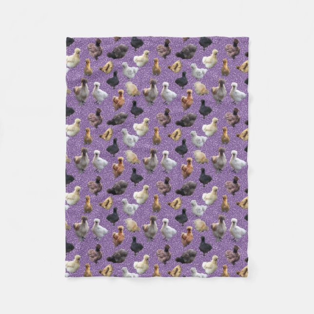 Silkie Bantam Chickens Faux Glitter Purple Fleece Blanket (Front)