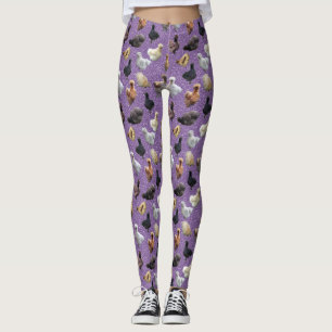 Silkie Bantam Chickens Faux Glitter Purple Leggings