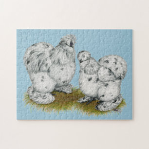 Silkie Bantam Splash Chickens Jigsaw Puzzle