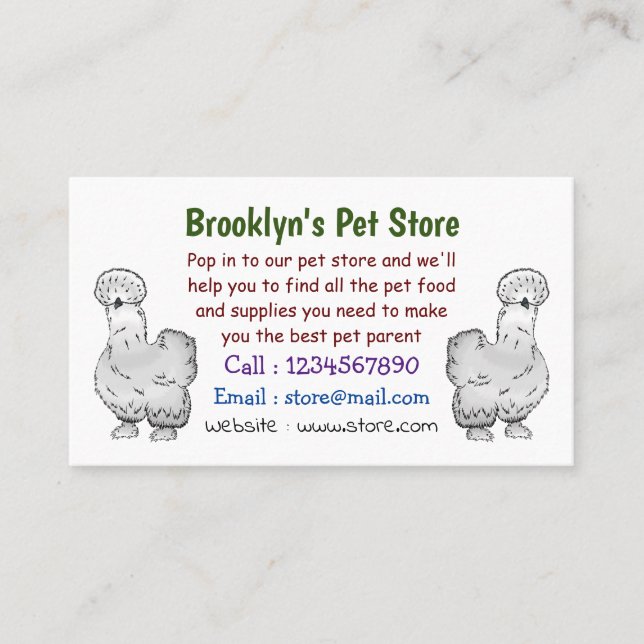 Silkie chicken cartoon illustration business card (Front)