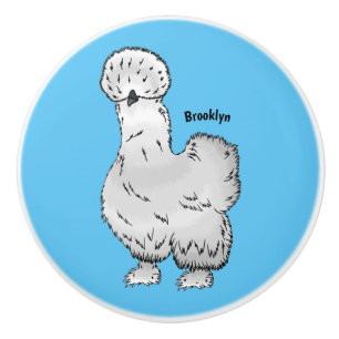Silkie chicken cartoon illustration ceramic knob