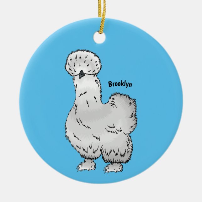Silkie chicken cartoon illustration ceramic tree decoration (Front)