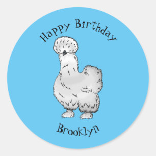 Silkie chicken cartoon illustration  classic round sticker