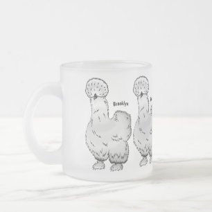 Silkie chicken cartoon illustration  frosted glass coffee mug