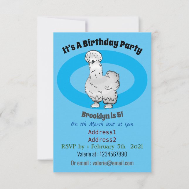 Silkie chicken cartoon illustration invitation (Front)