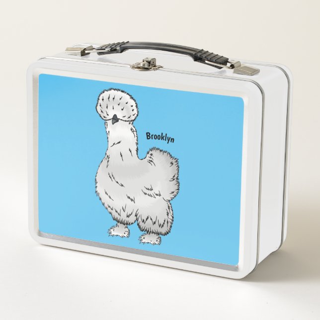 Silkie chicken cartoon illustration  metal lunch box (Front)