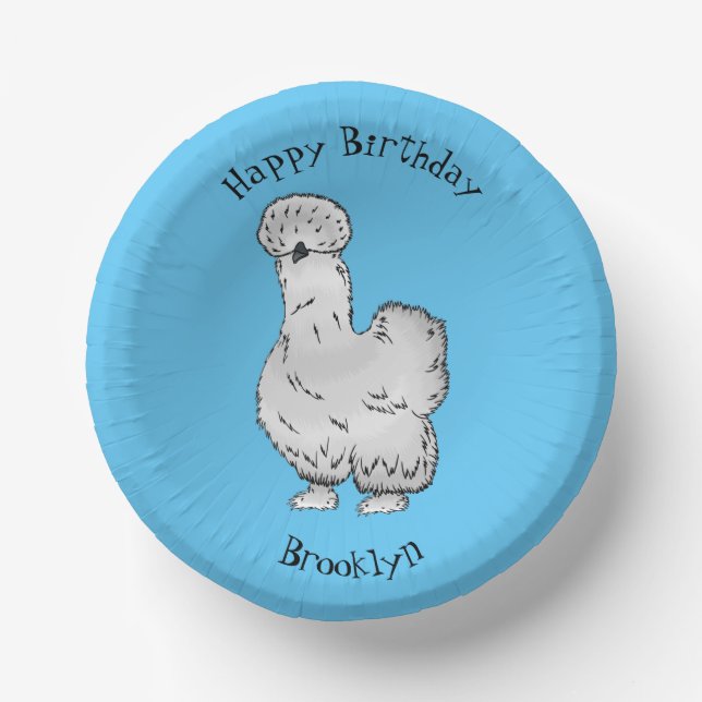 Silkie chicken cartoon illustration paper plate (Front)