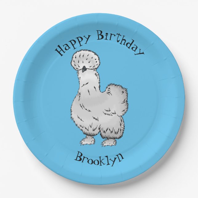 Silkie chicken cartoon illustration paper plate (Front)