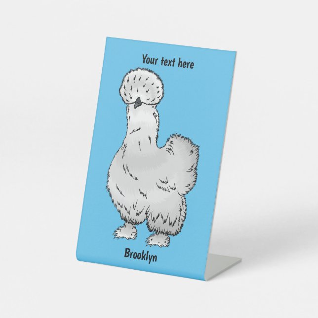 Silkie chicken cartoon illustration  pedestal sign (Front)