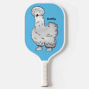 Silkie chicken cartoon illustration pickleball paddle