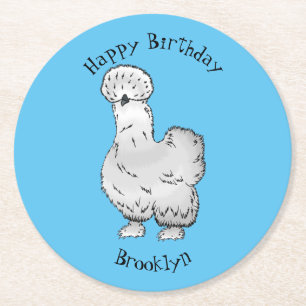 Silkie chicken cartoon illustration round paper coaster