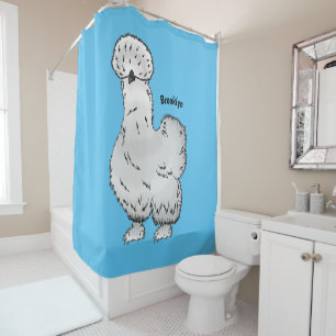 Silkie chicken cartoon illustration shower curtain