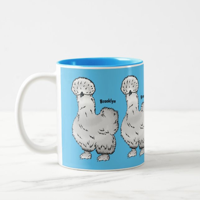Silkie chicken cartoon illustration   Two-Tone coffee mug (Left)
