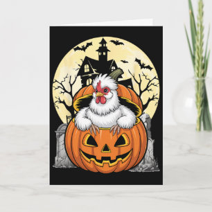 Silkie Chicken Happy Halloween Pumpkin Farm Animal Card