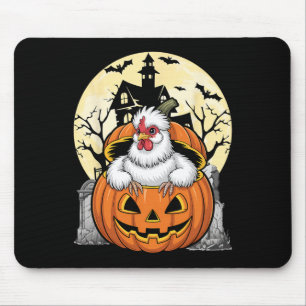 Silkie Chicken Happy Halloween Pumpkin Farm Animal Mouse Mat