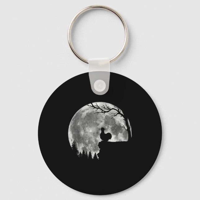 Silkie Chicken Moon Silhouette Funny Lazy Hallowee Key Ring (Front)