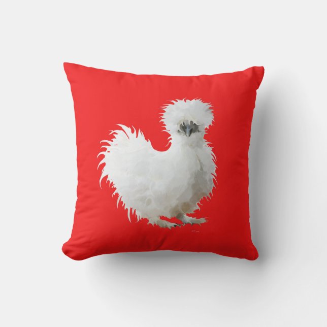 Silkie Chicken on Red Cushion (Front)