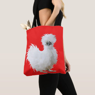 Silkie Chicken on Red Tote Bag
