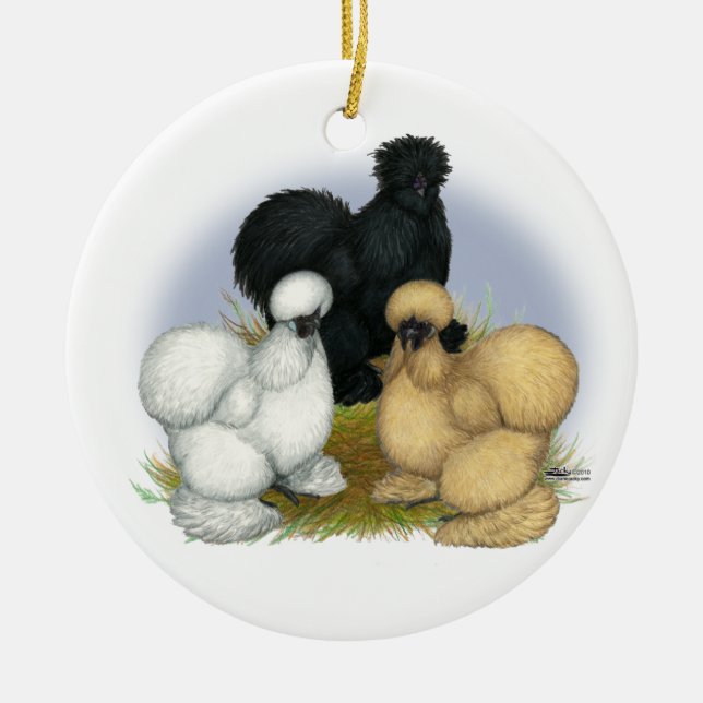 Silkie Trio Ceramic Tree Decoration (Front)