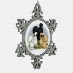 Silkie Trio Snowflake Pewter Christmas Ornament