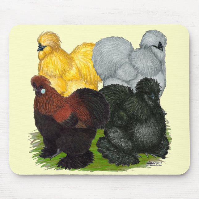 Silkies:  Assorted Roosters Mouse Mat (Front)