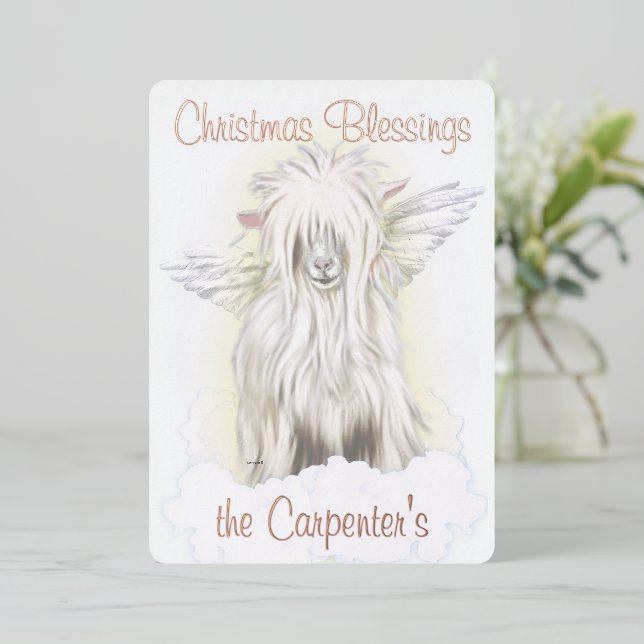 Silky Angel Goat Foil Holiday Card (Standing Front)