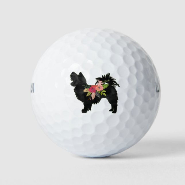 Silky Chihuahua Dog Breed Boho Floral Silhouette Golf Balls (Front)