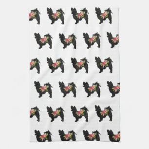 Silky Chihuahua Dog Breed Boho Floral Silhouette Tea Towel