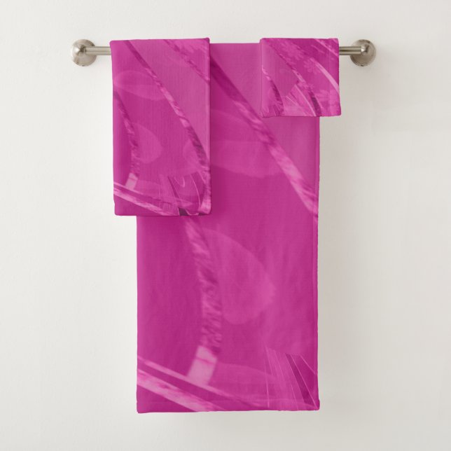 Silky curved lines abstract in pink bath towel set (Insitu)