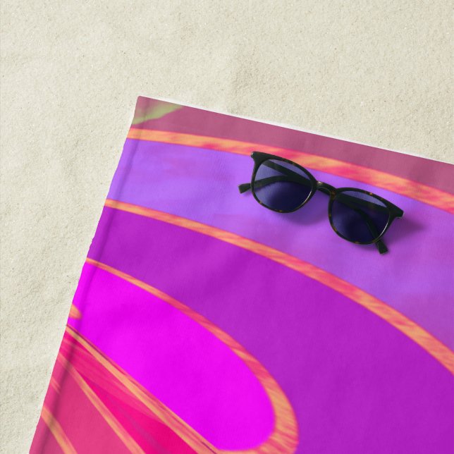 Silky curved lines abstract in pink beach towel (In Situ)