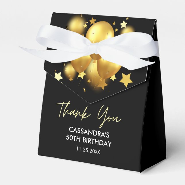 Silky Golden Balloons Stars Black Birthday  Favour Box (Front Side)