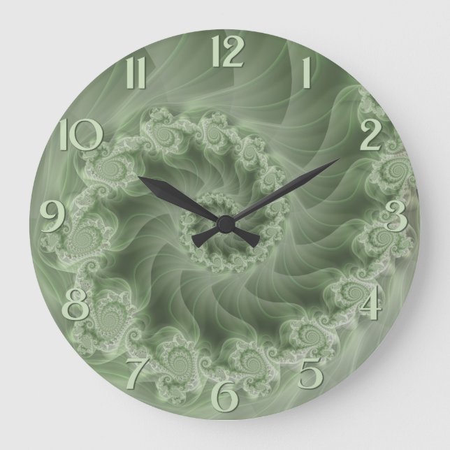Silky Green Spiral Fractal Wall Clock (Front)