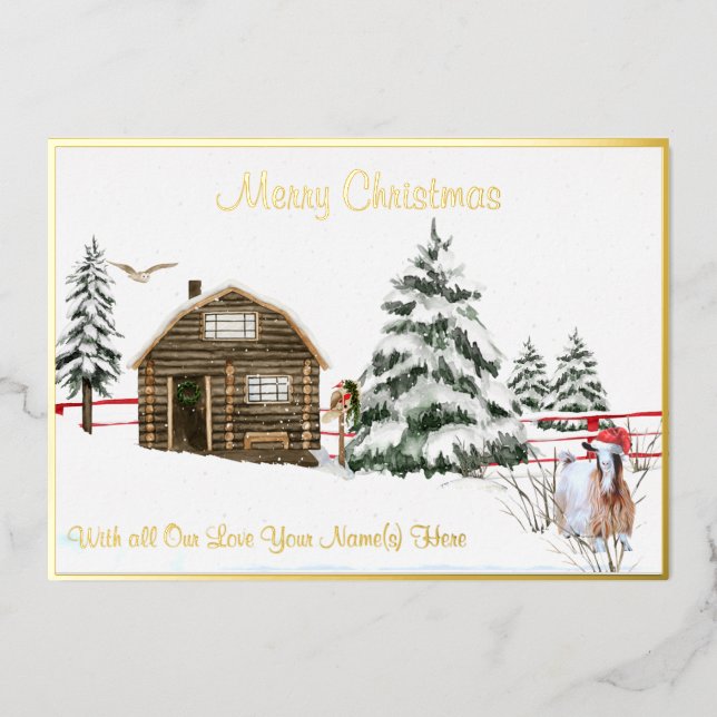 Silky Maggie Goat Foil Holiday Card (Front)