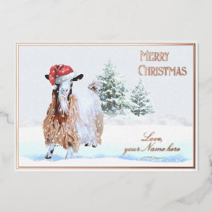 Silky Maggie Goat Foil Holiday Card-Scene 2 