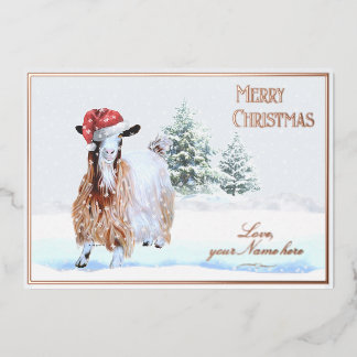Silky Maggie Goat Foil Holiday Card-Scene 2 