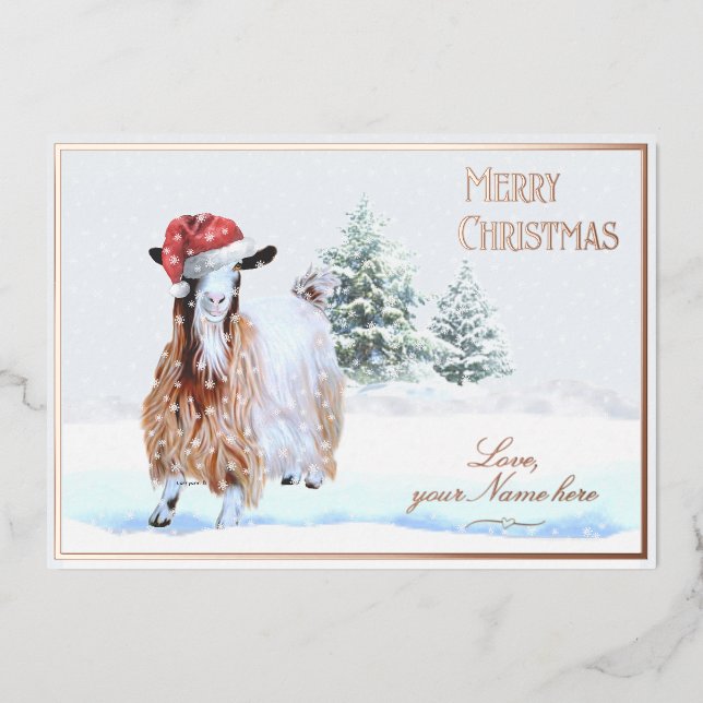 Silky Maggie Goat Foil Holiday Card-Scene 2  (Front)