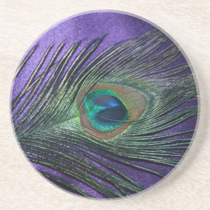 Silky Purple Peacock Feather Coaster