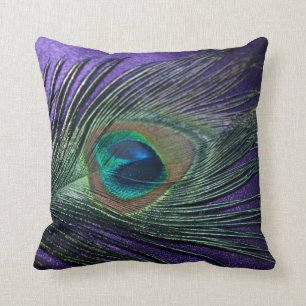 Silky Purple Peacock Feather Still Life Cushion