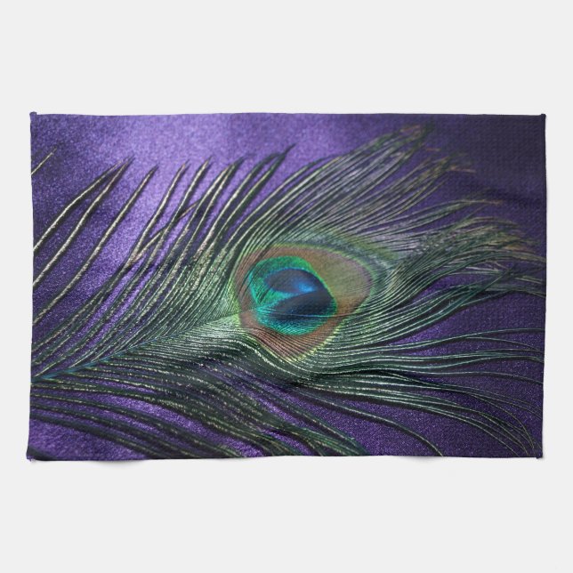Silky Purple Peacock Feather Tea Towel (Horizontal)
