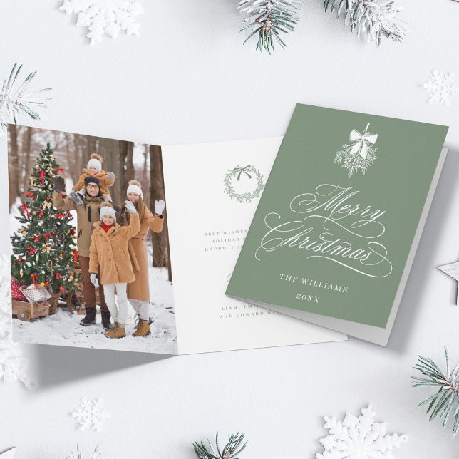 Silky Sage Holly Berry Bouquet Christmas Photo Holiday Card (Front & Inside)