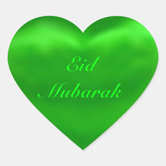 Silky Satin Green Eid Mubarak Heart Sticker (Front)