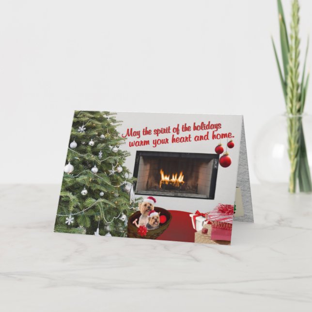 Silky Terrier Christmas Warm Wishes Greeting Card (Front)