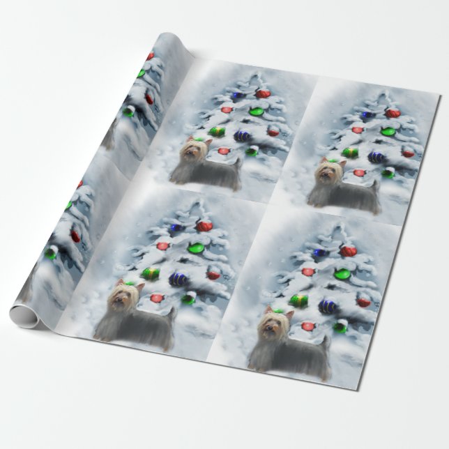 Silky Terrier Christmas Wrapping Paper (Unrolled)