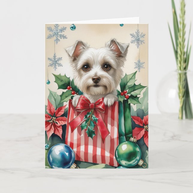 Silky Terrier Dog Christmas Greeting Card (Front)