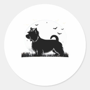 Silky Terrier Dog � Halloween Moon Silhouette Clas Classic Round Sticker