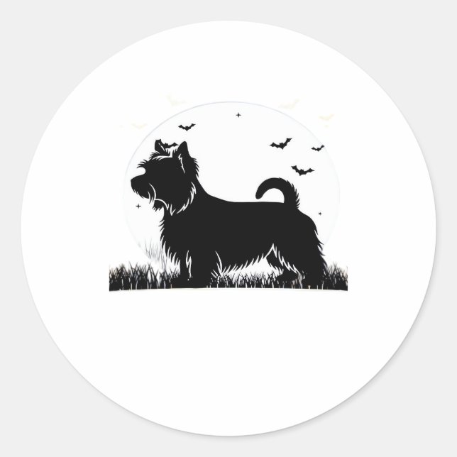 Silky Terrier Dog � Halloween Moon Silhouette Clas Classic Round Sticker (Front)