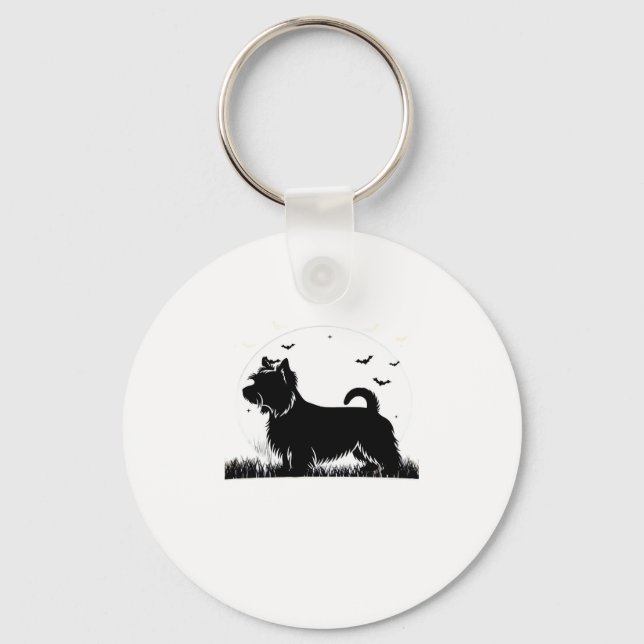 Silky Terrier Dog � Halloween Moon Silhouette Clas Key Ring (Front)