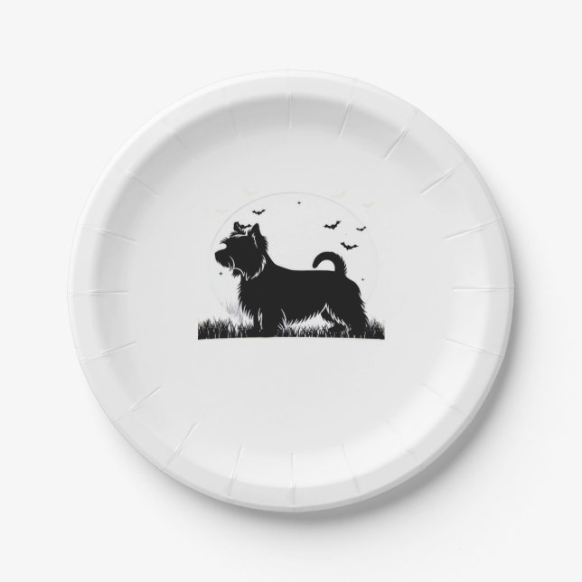 Silky Terrier Dog � Halloween Moon Silhouette Clas Paper Plate (Front)
