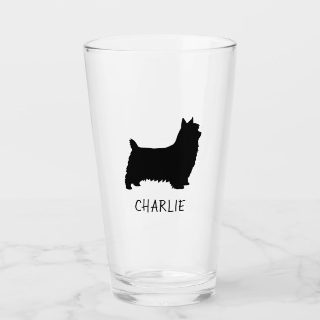 Silky Terrier Dog Silhouette Personalised Drinking Glass (Front)