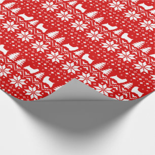Silky Terrier Dog Silhouettes Christmas Pattern Wrapping Paper